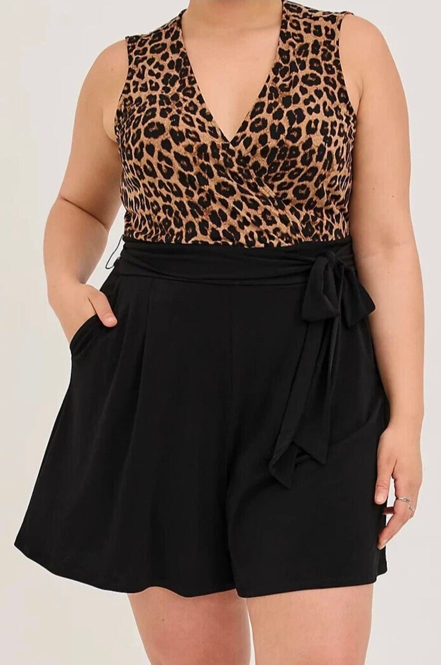 Torrid NWT Size 3 3X Leopard Black Tie Waist Romper Plus Size 22-24